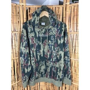 Women's GYMSHARK Graphic Camo Dark Green Hoodie With Pocket - Size Medium